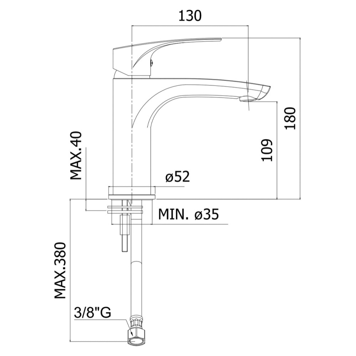 Project mitigeur monocommande 1/2" Lavabo, Chrome (SATBSPRO271)