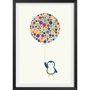 Affiche  pingouin ballon Affiche + cadre en bois - Noir