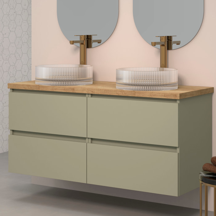 Conjunto de Baño Kub | 140 cm Verde Cactus| Cuatro Cajones | Lavabos de Cristal | No incluye Espejo | Mueble Montado | Alday