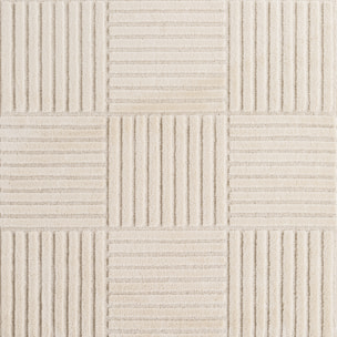 TURIN - Tapis rond moderne à motif graphique en relief crème