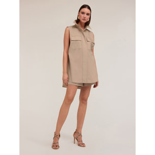 Motivi - Camicia smanicata over con tasche - Beige