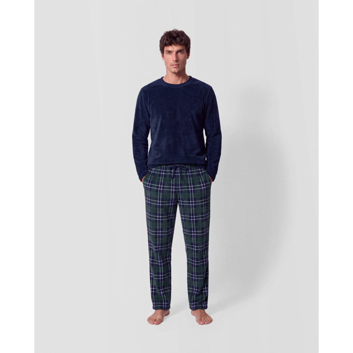 Pijama coral cuadro wello azul marino