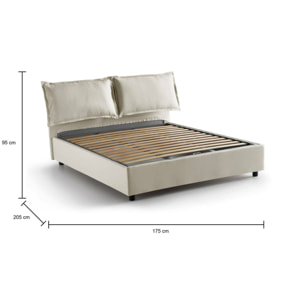 Letto matrimoniale Anjin, Letto contenitore con rivestimento in tessuto, 100% Made in Italy, Apertura frontale, adatto per materasso Cm 160x190, Beige