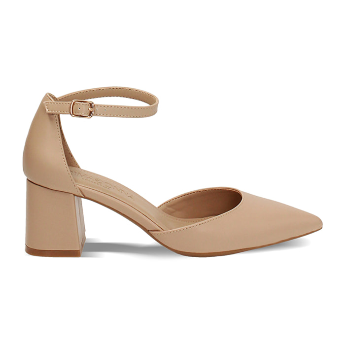 Décolleté open shank donna beige, tacco largo 6,5 cm