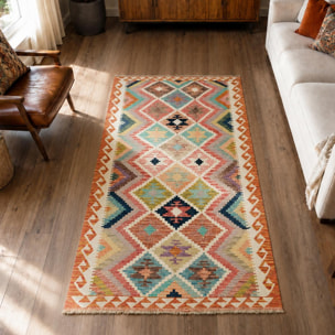 Tapis kilim au motif ethnique, tissé à plat en laine, UDITU