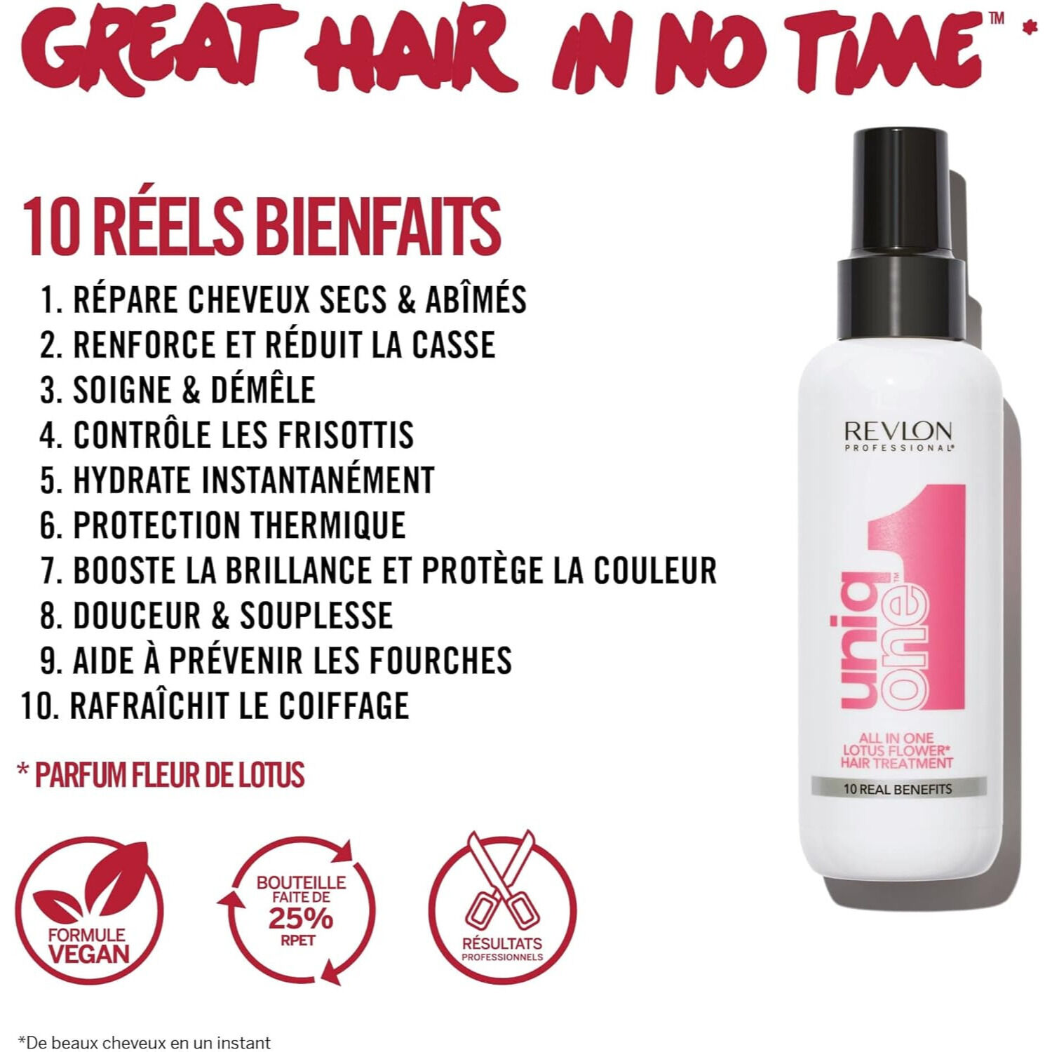 UNIQONE™ - Masque spray Sans Rinçage 10 Bienfaits Lotus 150 ml