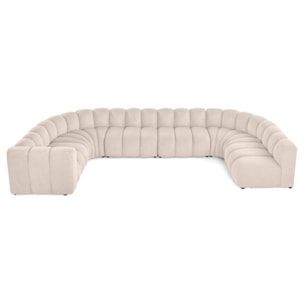 Debbie - canapé modulable panoramique d'angle droit 7 places en tissu texturé - Beige