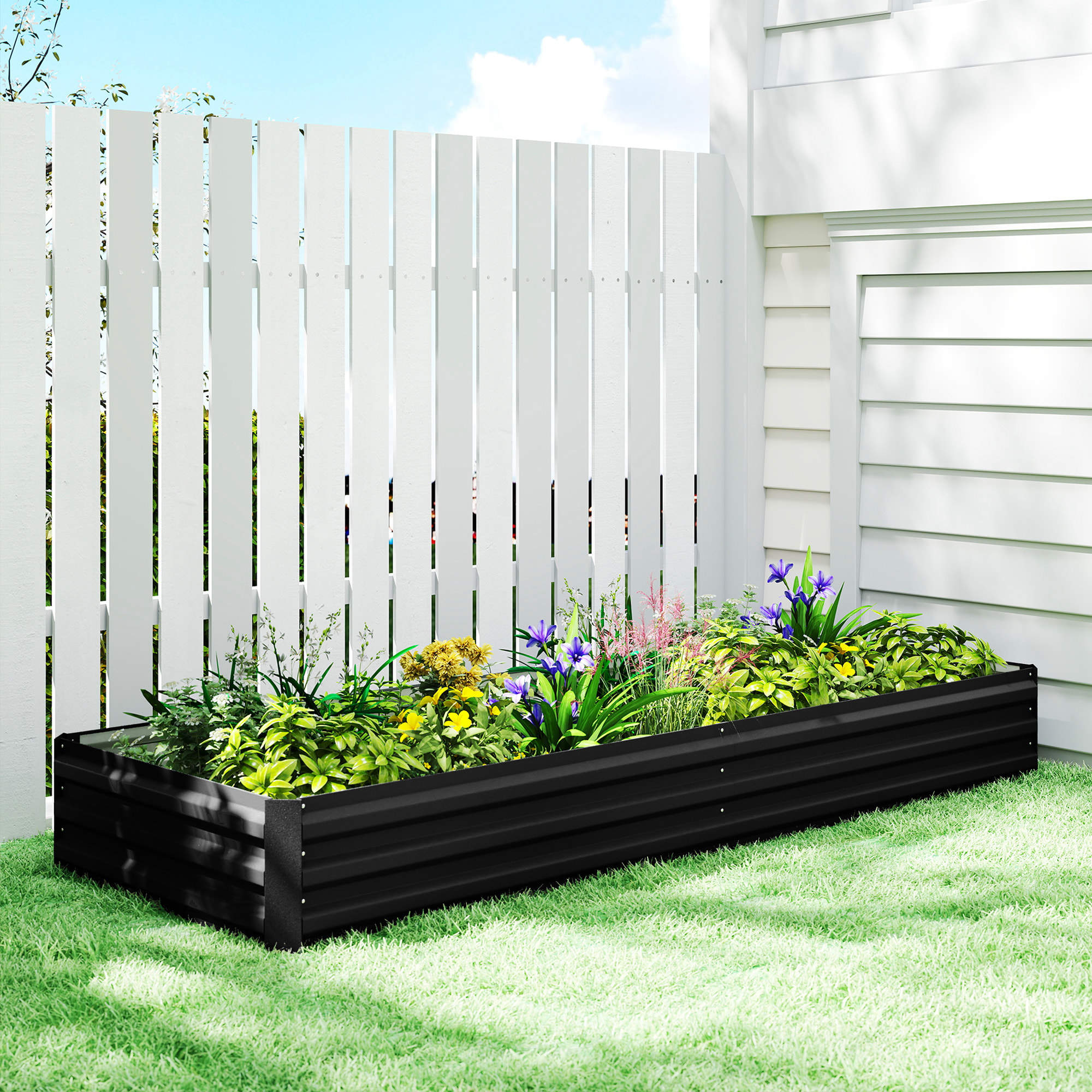 Carré potager de jardin dim. 241L x 90l x 30H cm tôle d'acier ondulée noir
