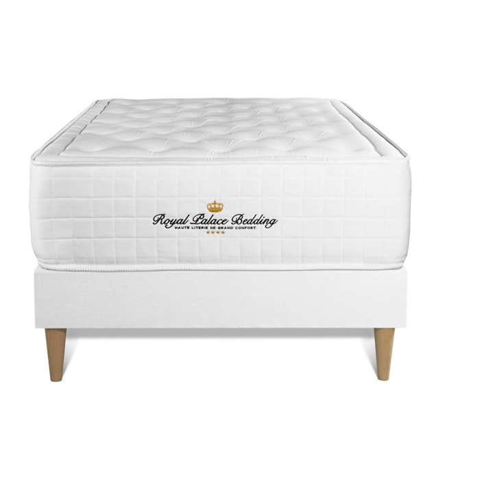 Ensemble Matelas à mémoire de forme maxi épaisseur Buckingham sommier KIT blanc + Sommier tapissier en kit cm d'épaisseur - Matelas à Mémoire de forme de 30cm d'épaisseur - 1 place