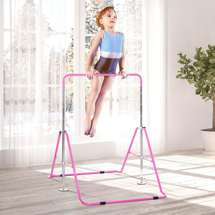 Barre fixe de gymnastique enfant - barre de gymnastique pliable hauteur réglable 4 niv. 88 à 128 cm - acier rose