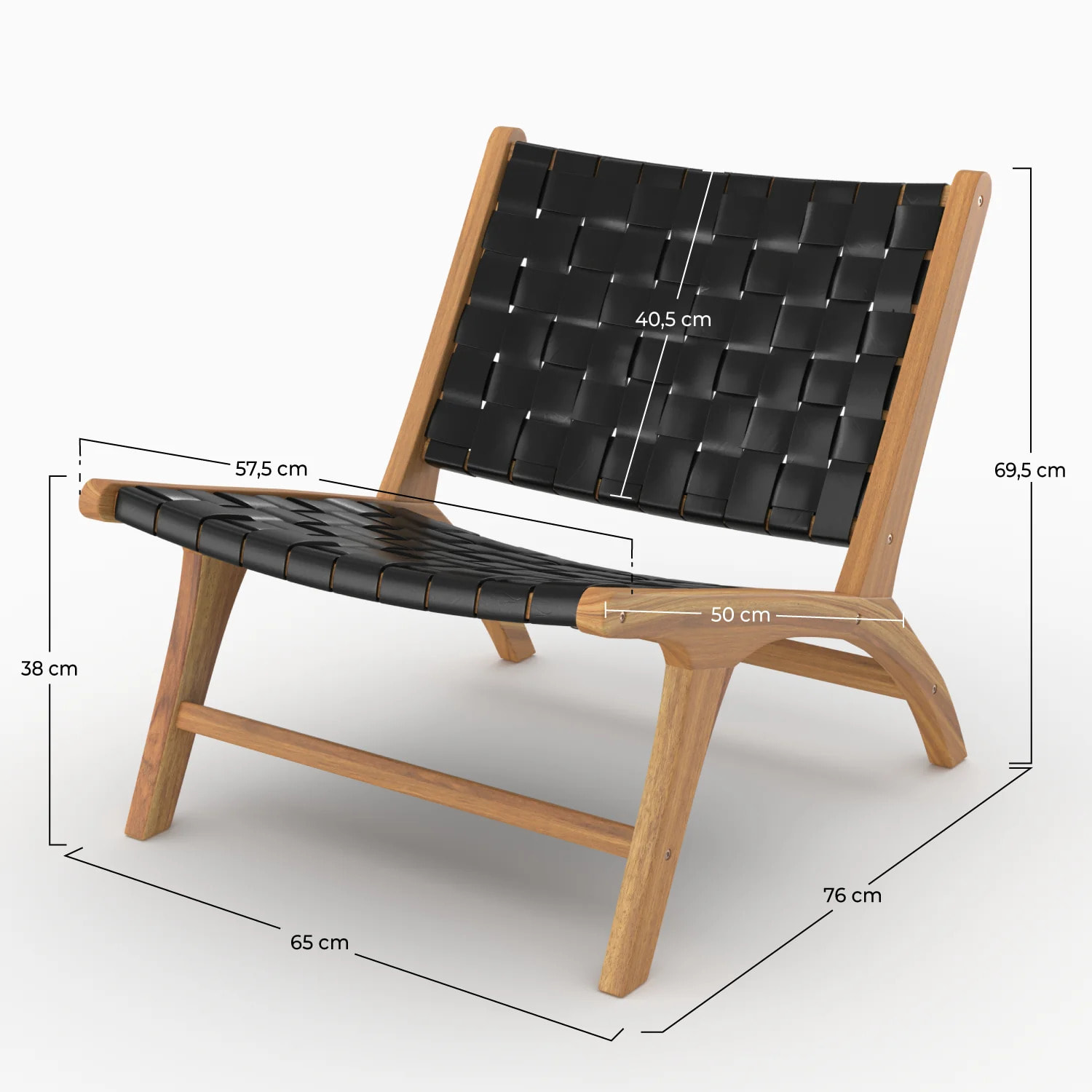 Fauteuil en teck et cuir tréssé noir - Kuna