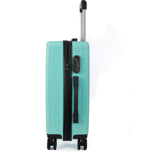 DAM Juego de 3 maletas Trolley, en material ligero ABS de alta resistencia. Cerradura numérica y 4 ruedas dobles extraíbles y giratorias 360°. 50x29x76 Cm. Color: Verde Aguamarina