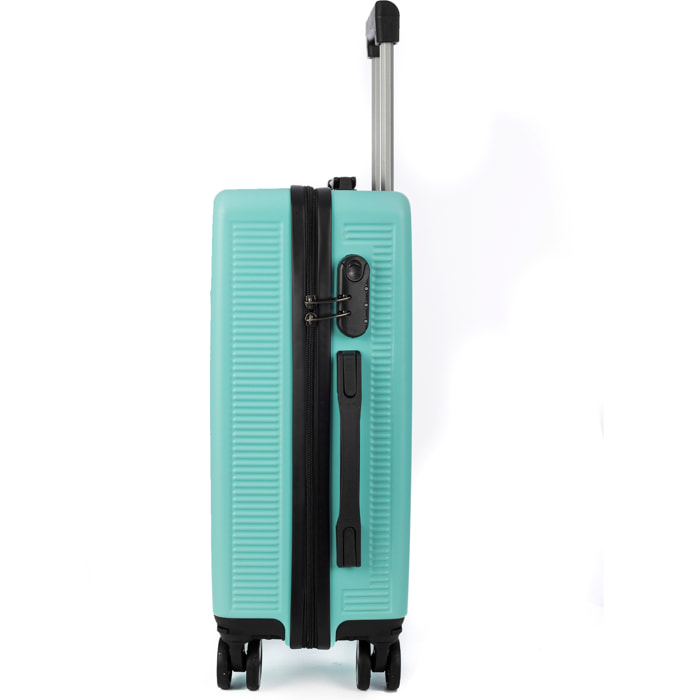 DAM Juego de 3 maletas Trolley, en material ligero ABS de alta resistencia. Cerradura numérica y 4 ruedas dobles extraíbles y giratorias 360°. 50x29x76 Cm. Color: Verde Aguamarina