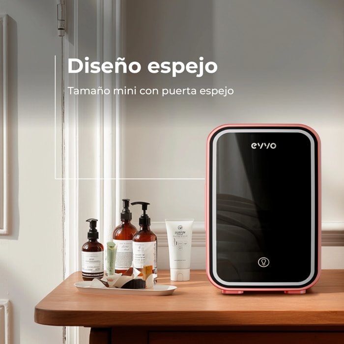 Nevera Mini EVVO F6 Beauty Rosa, 6 L, Enfría y Calienta, Luz LED, AC/DC