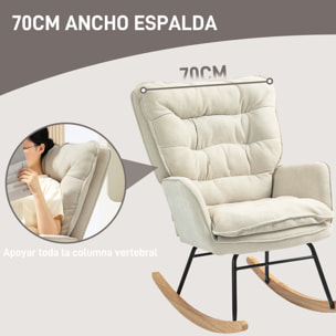 Mecedora Tapizada en Chenilla Silla Mecedora con Patas de Madera de Haya y Reposabrazos Mecedora para Lactancia Carga 120 kg para Dormitorio Salón Beige