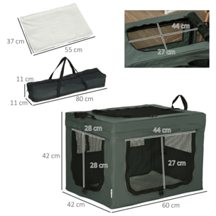 Sac de transport pliable pour chien chat - 2 poignées, 3 portes - dim. 60L x 42l x 42H cm - acier polyester gris