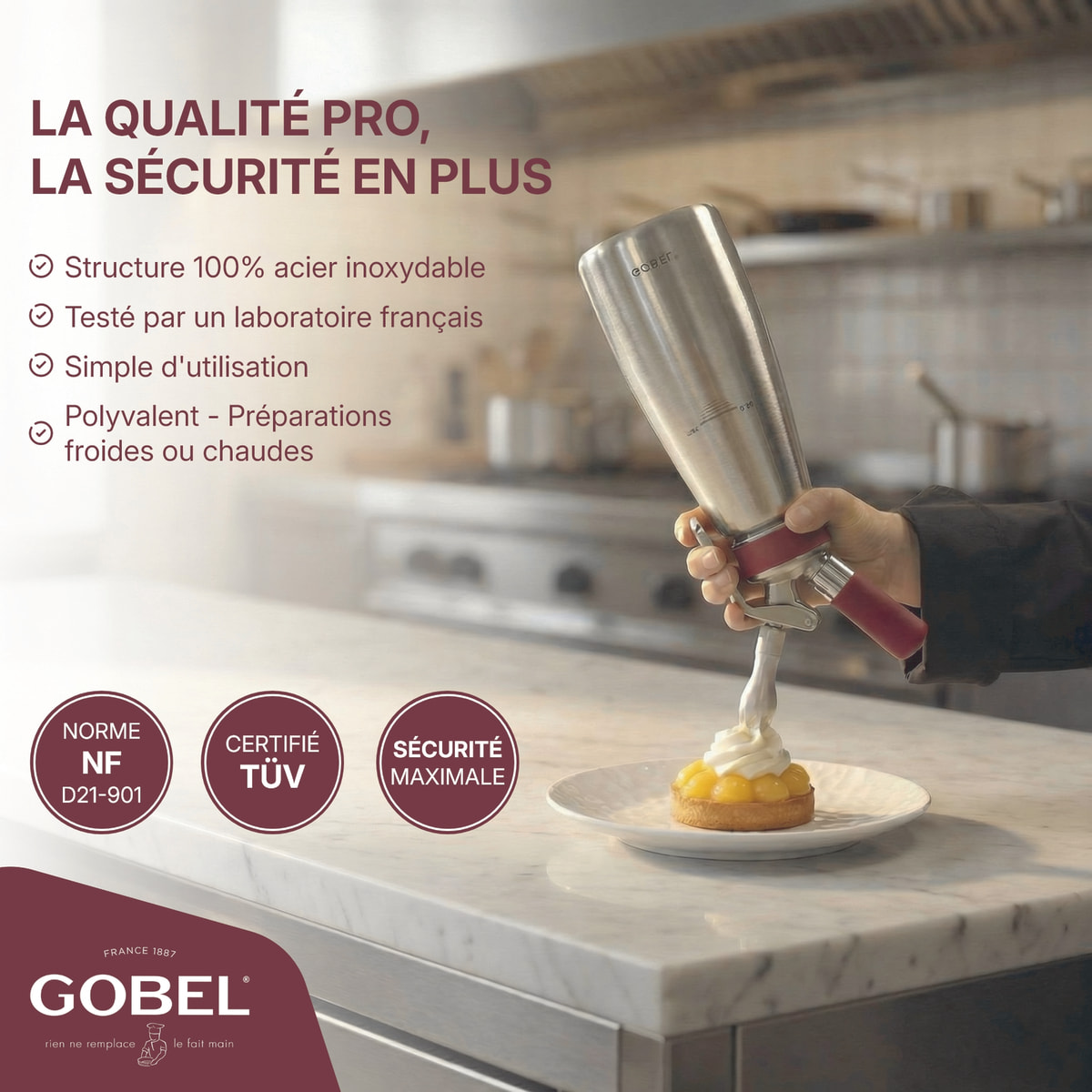 Siphon professionnel inox GOBEL - cuve inox - tête inox - 0.5L
