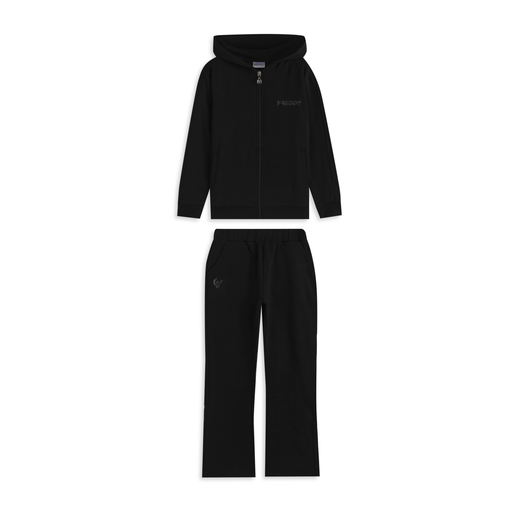 Tuta bambina con bande laterali, cappuccio e zip