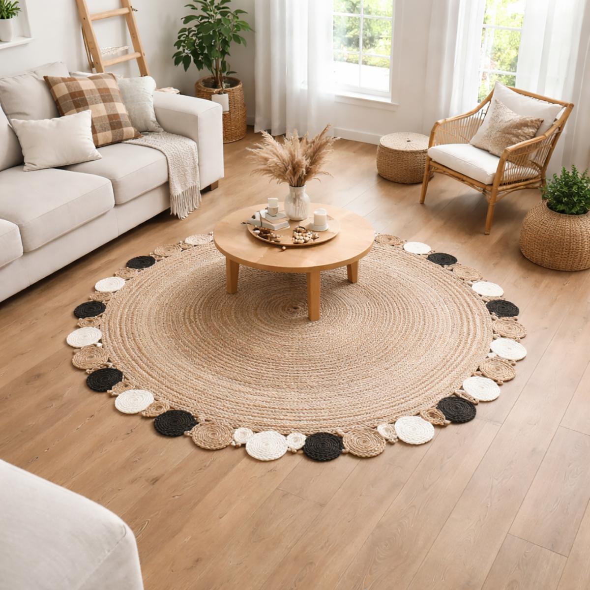 Tapis rond 100x100 rond JT RONDI Beige , tapis jute artisanal