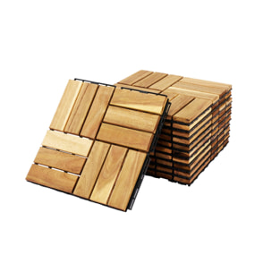 Lot de 10 dalles de terrasses 30x30cm en bois d'acacia. motif carré. clipsables