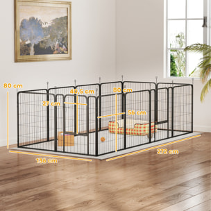 Parque para Perros de 12 Paneles, 68x80 cm, Corral Plegable para Perros Medianos con Puertas, Cierre y Estacas, para Interior y Exterior, Negro