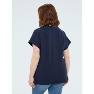 Fiorella Rubino - T-shirt in cotone con ricami e cut out - Blu