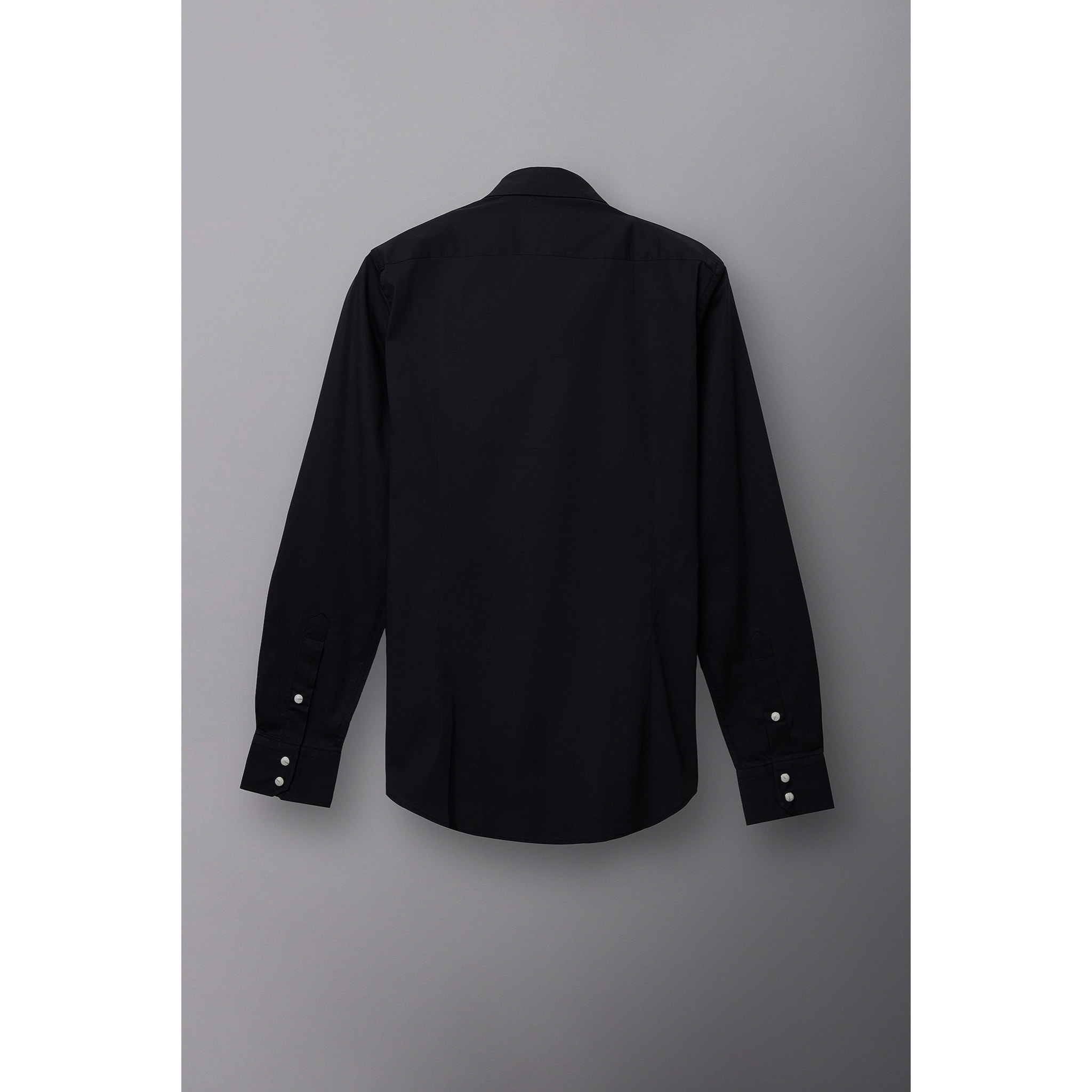 Camicia Uomo 1 Bottone Button Down Slim Popeline Stretch Unito Nero