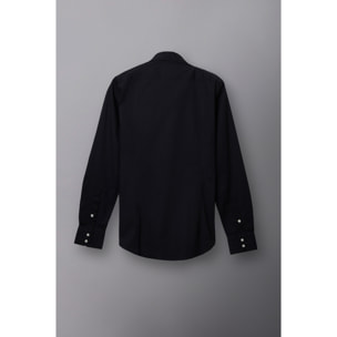 Camicia Uomo 1 Bottone Button Down Slim Popeline Stretch Unito Nero