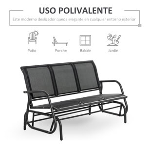 Banco de Jardín Exterior de 3 Plazas Mecedora de Exterior con Reposabrazos Carga 300 kg para Terraza Balcón Patio 147x75x85 cm Negro