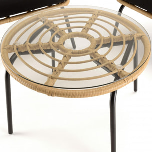 MALO - Ensemble de 2 fauteuils rotin synthétique et table basse ronde