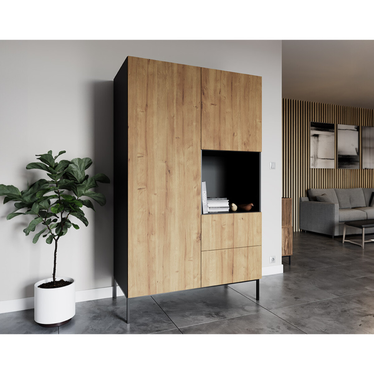 Felicia - armoire - bois et noir - 120x200 cm - Bois / Noir