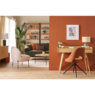 Fauteuil en tissu effet velours texturé beige et métal noir BELEY