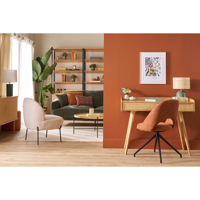 Fauteuil en tissu effet velours texturé beige et métal noir BELEY