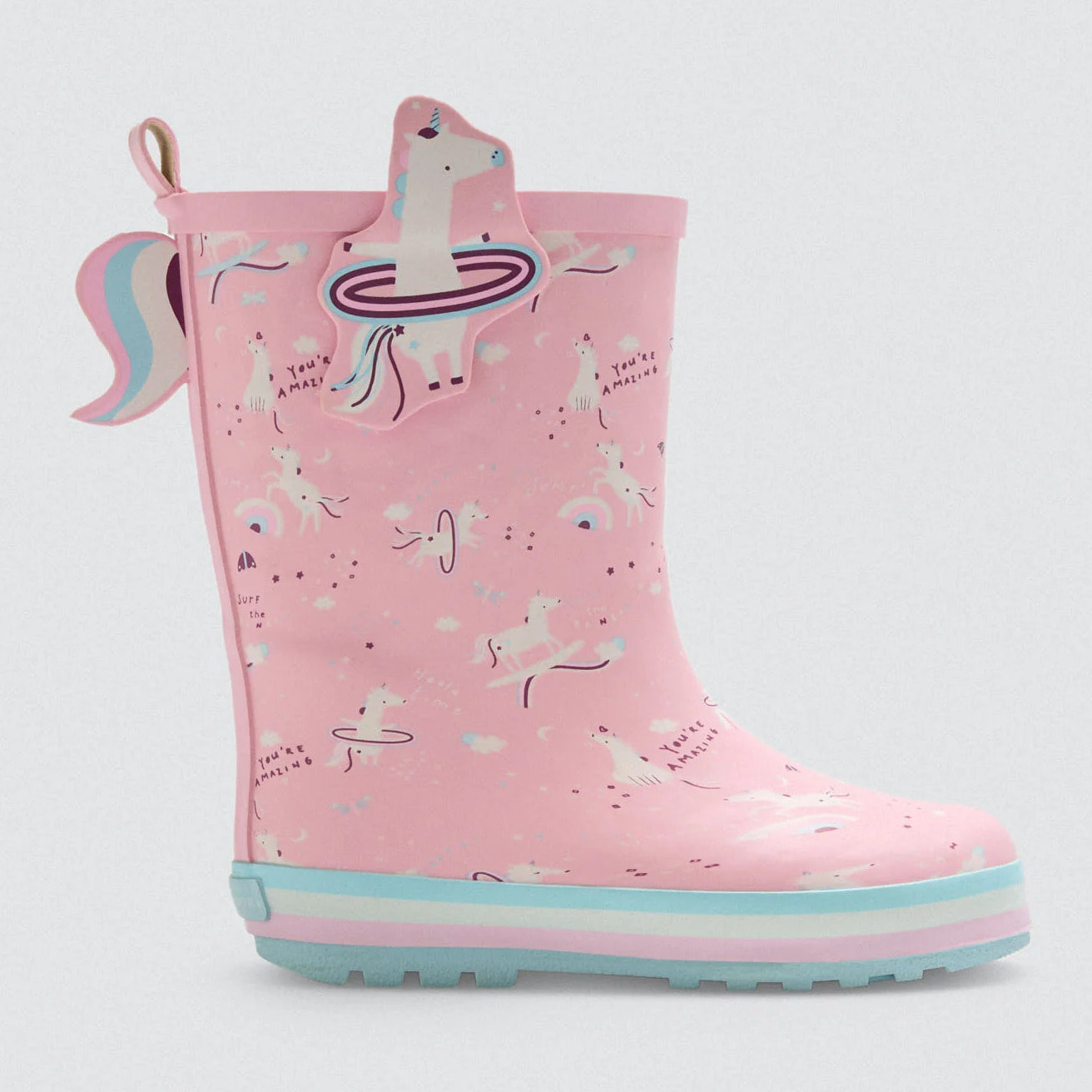 Stivali da pioggia per bambini con interno in pelle di pecora con unicorno 3D