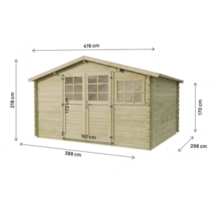 Abri de jardin en bois traité autoclave "Belmont" - 12.53 m² - 34 mm