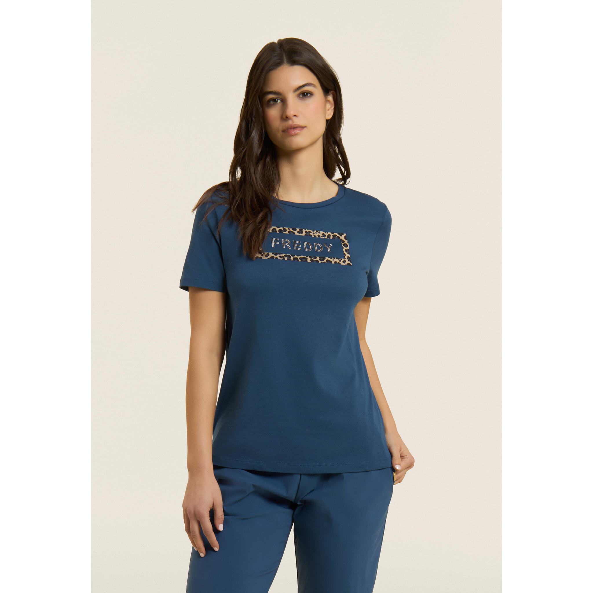 T-shirt Manica Corta con Grafica Animalier e Logo FREDDY