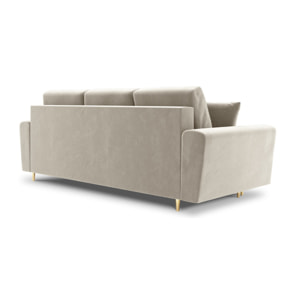 Canapé convertible avec coffre de rangement "Kyoto" 3 places en velours beige clair