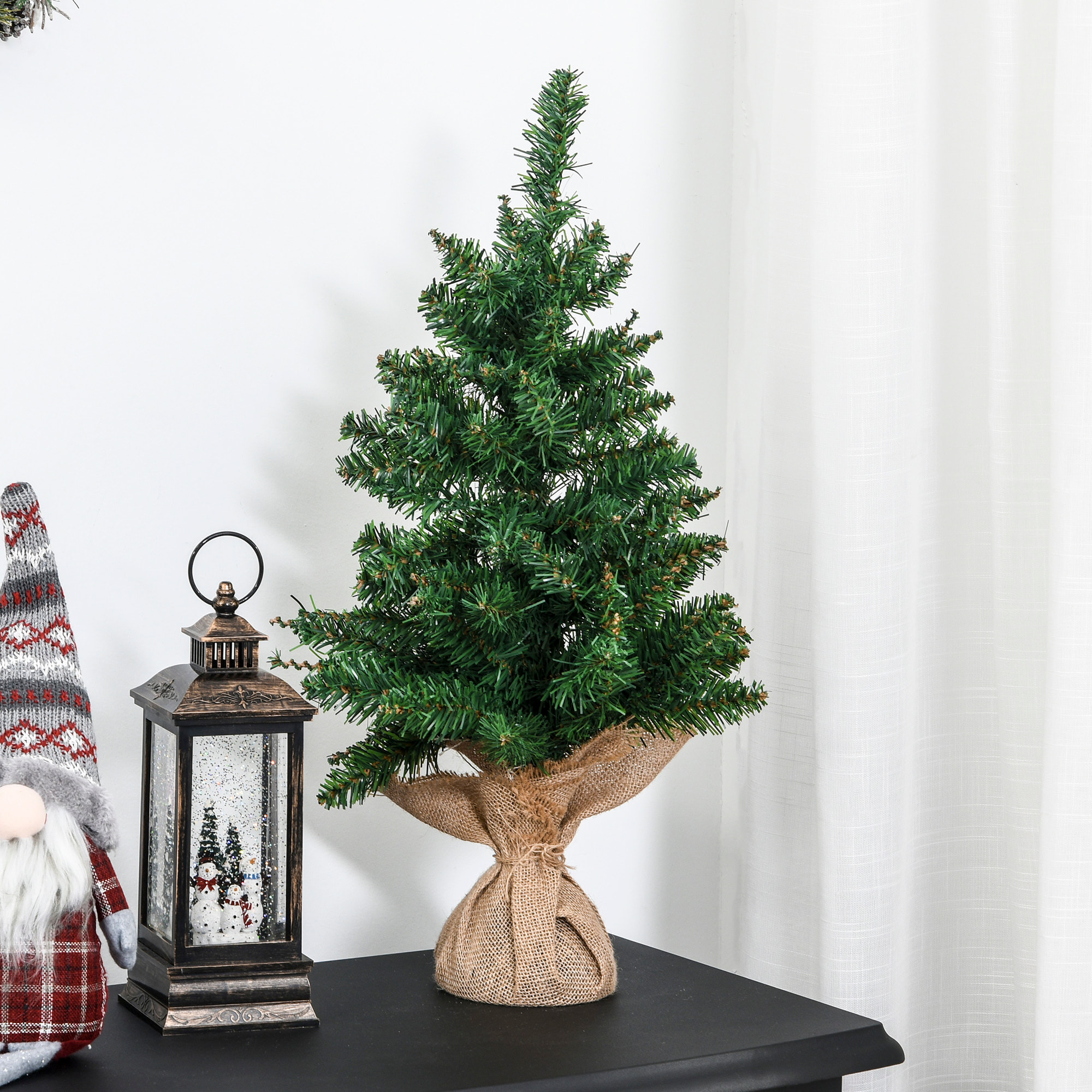 HOMCOM 60cm Mini Albero di Natale Pino artificiale con 70 Rami, Base Borsa in Lino, in PVC