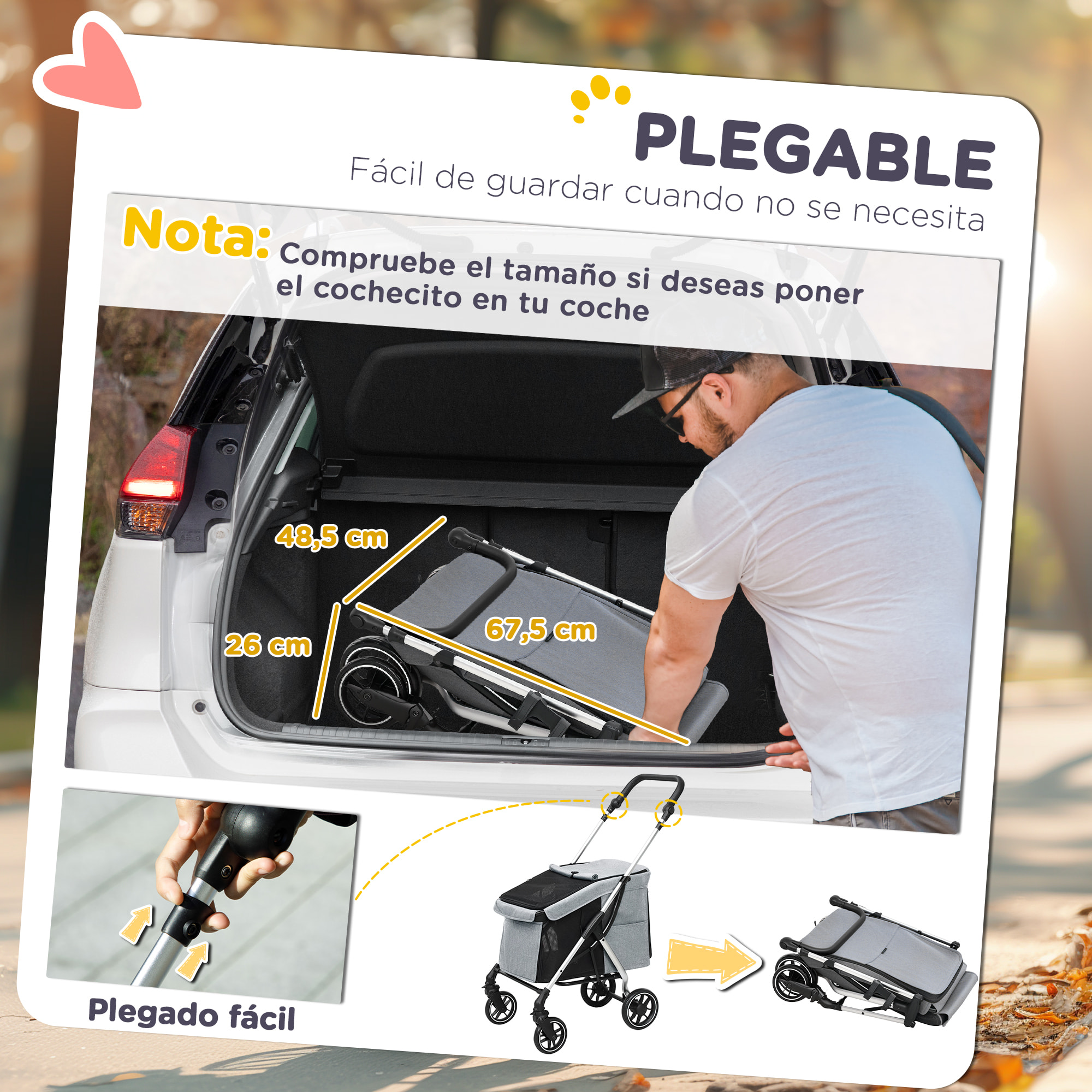 Carrito para Perros Plegable Cochecito para Perros Pequeños hasta 10 kg con Ruedas Universales Marco de Aluminio Correa de Seguridad Cojín Lavable y Ventanas 80x48,5x106 cm Gris