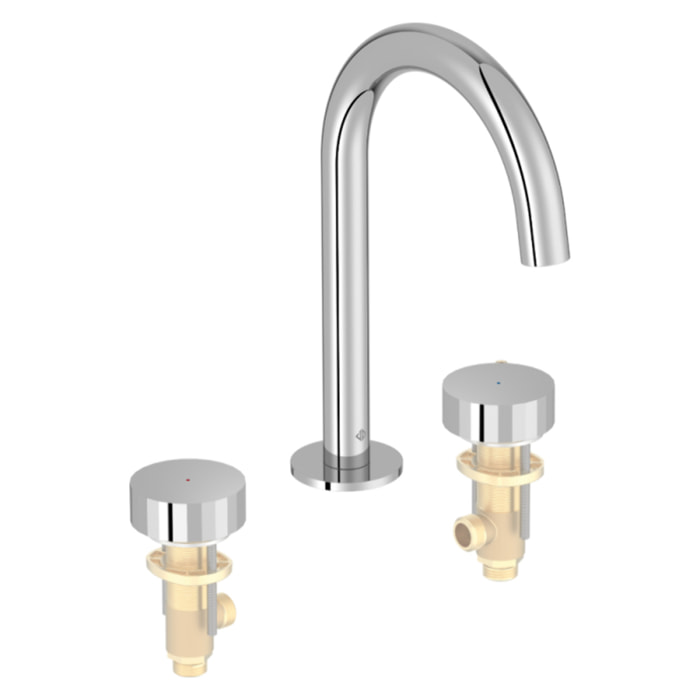 Pack mitigeur lavabo 3 trous L Grands Boulevards chrome avec mécanisme complet