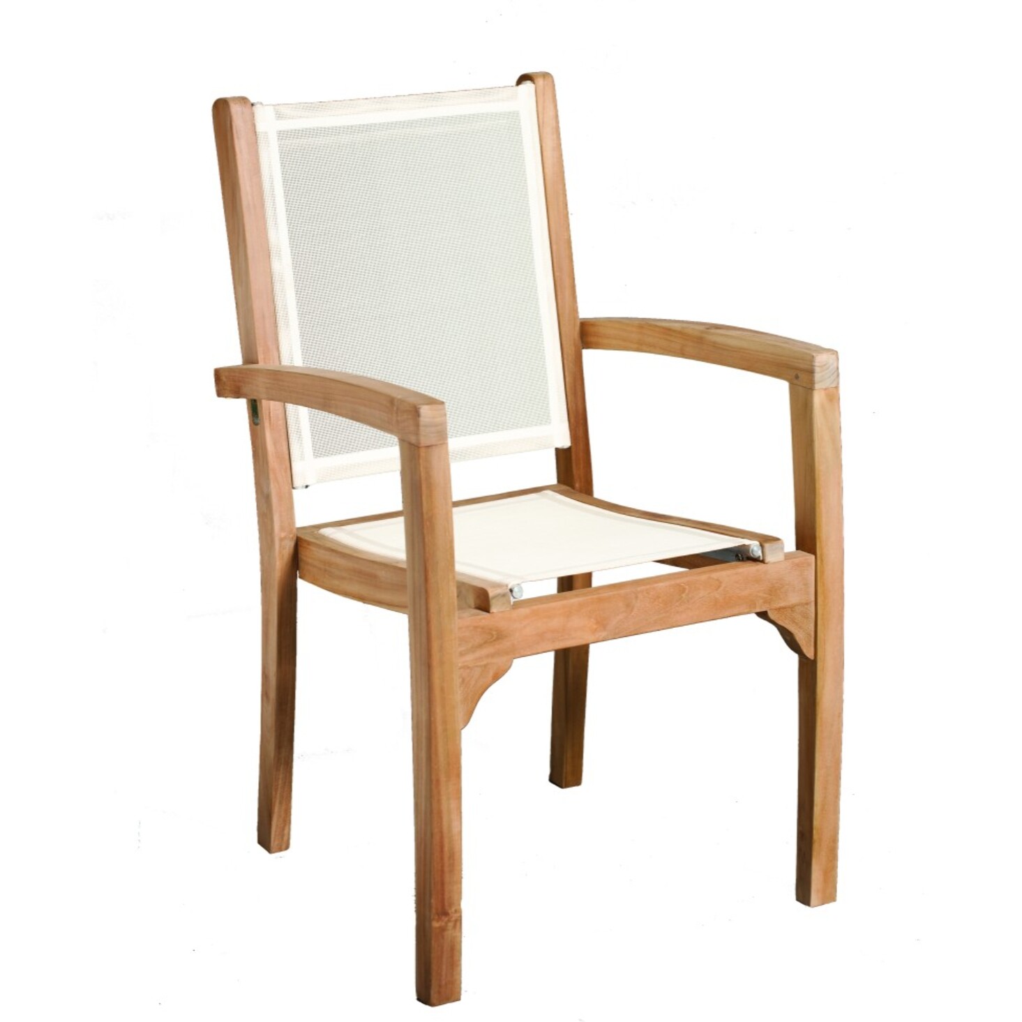 FUN - Ensemble de 2 fauteuils de jardin en bois teck - dossier et assise couleur en textilène ivoire