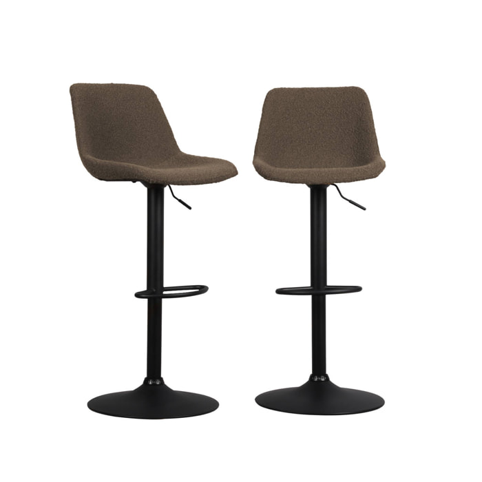 Lot de 2 tabourets de bar réglables - Noah - bouclette texturée taupe - hauteur réglable 60.5/81.5cm . repose-pieds
