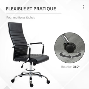 Vinsetto Fauteuil de bureau direction réglable pivotant 360° fonction bascule verrouillable piètement chromé accoudoirs tapissés revêtement synthétique noir