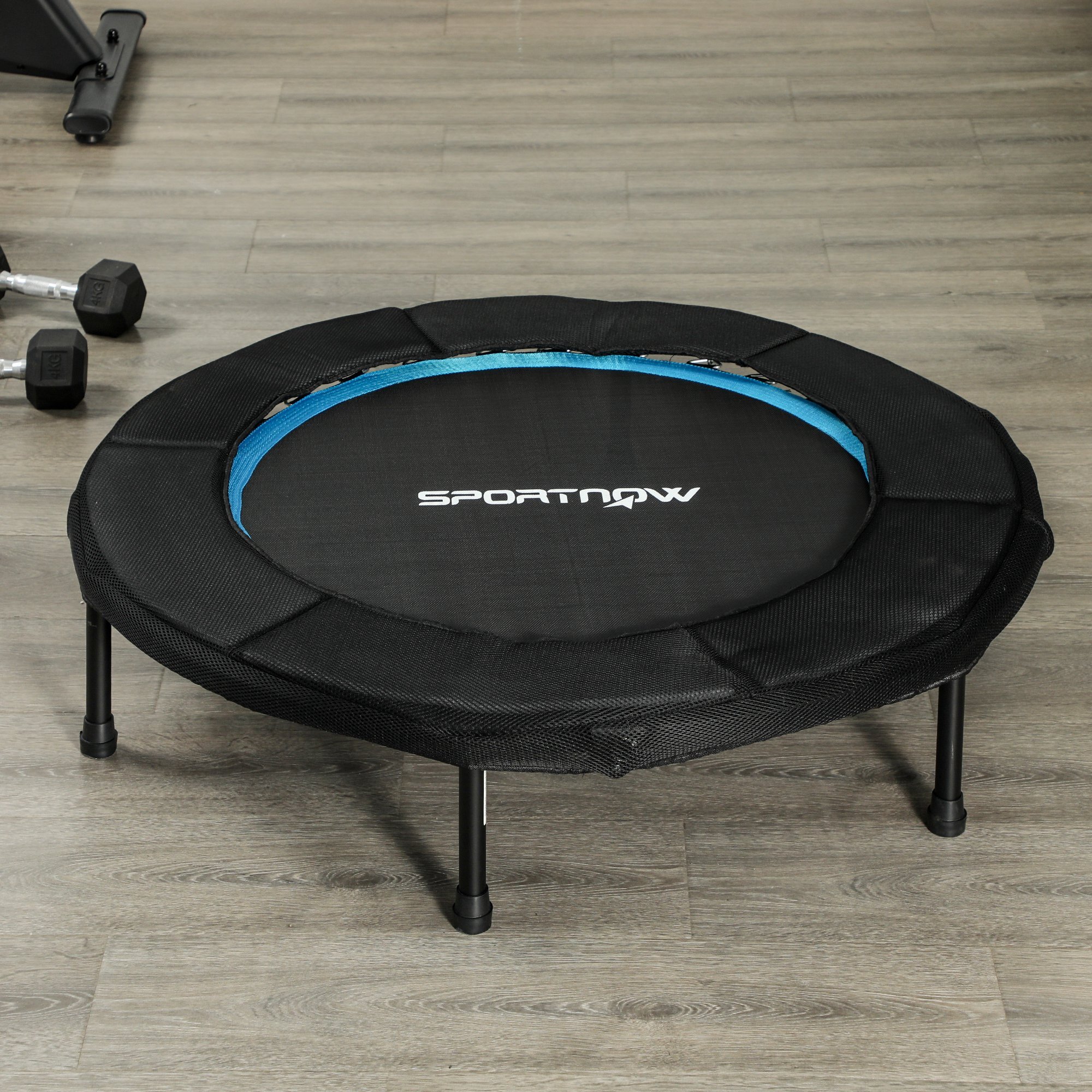 Trampolín de Fitness Plegable Ø102 cm Cama Elástica con Marco de Acero Antideslizantes Carga 100 kg para Entrenamiento Piernas Cuerpo en Hogar Oficina Gimnasio Azul