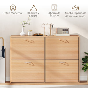 Zapatero Estrecho 4 Puertas, Zapatero Entrada Recibidor con Estantes Ajustables, para 16-24 Pares de Zapatos, para Pasillo, Espacios Reducidos, 120x24x81 cm, Natural