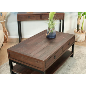 Table basse bois recyclé double plateau 2 tiroirs SAMOA