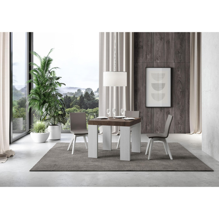 Mesa extensible 90x90/246 cm Roxell Mix tapa Nogal patas Fresno Blanco