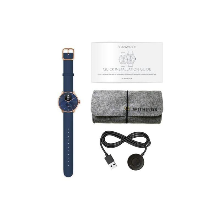 Montre santé WITHINGS Scanwatch rose gold 38mm bleue