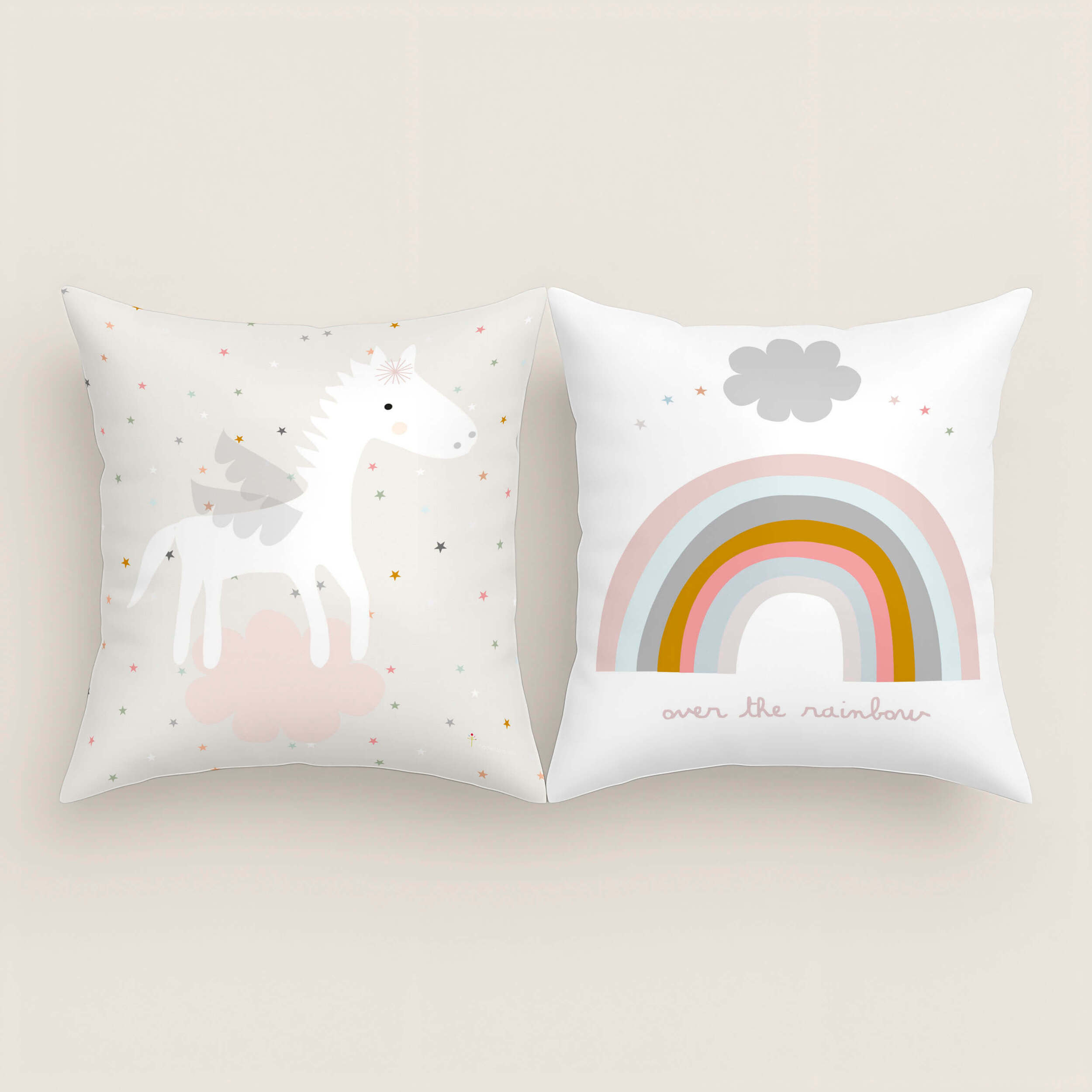 Funda de Cojín Estampado - Con Cremallera - Sin relleno - 100% Algodón - Pegaso Mágico