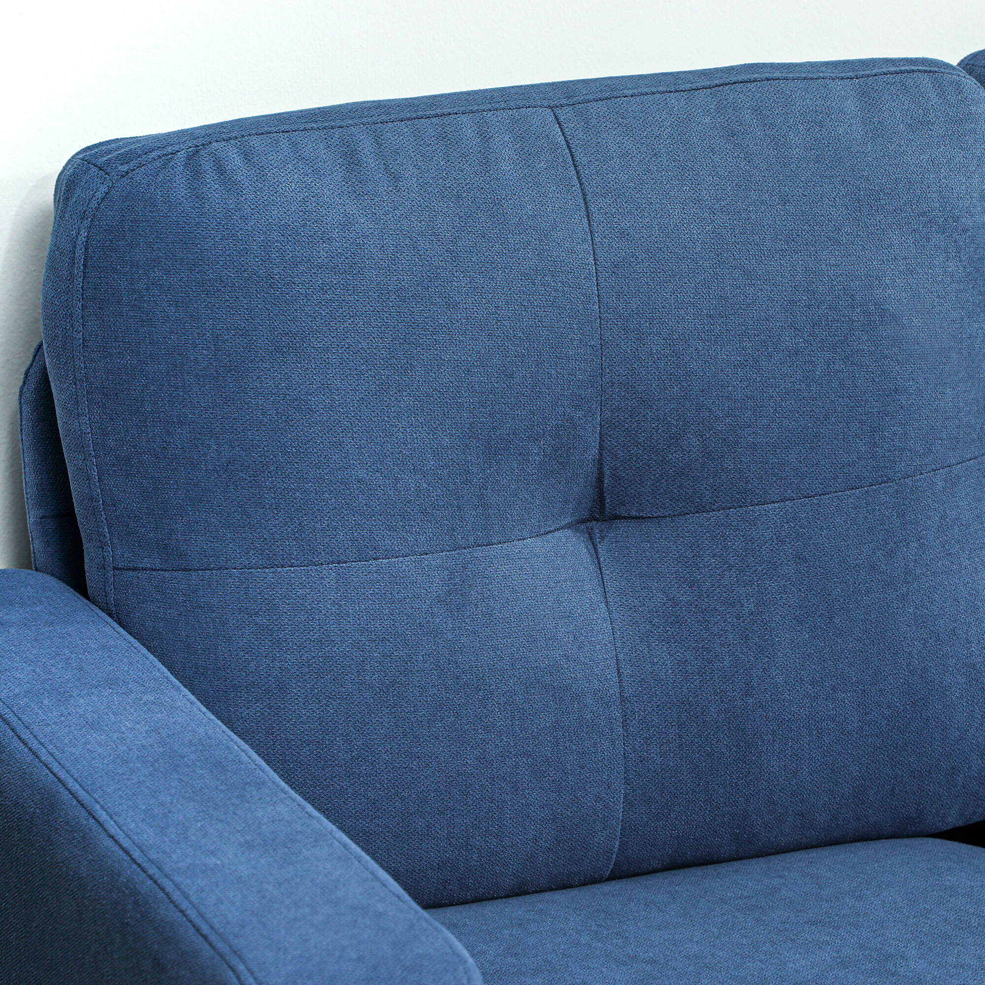 Canapé d'angle 3 places méridienne réversible garnissage mousse haute densité tissu aspect lin bleu